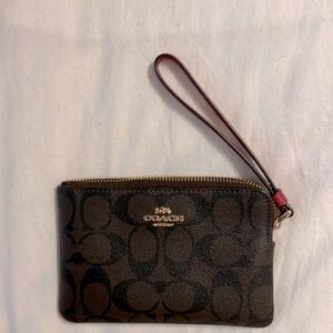 Coach Brown Black Canvas Signature Logo Wristlet